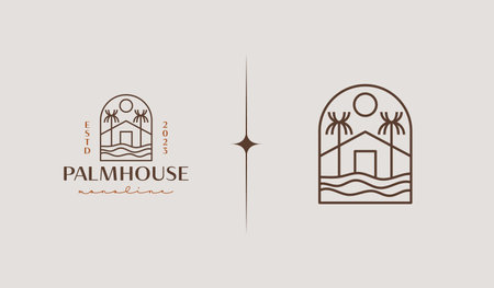 Beach House Resort Logo. Universal creative premium symbol. Vector sign icon logo template. Vector illustrationのイラスト素材