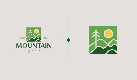 Mountain Peak Sunburst Logo Template. Universal creative premium symbol. Vector illustration. Creative Minimal design template. Symbol for Corporate Business Identityのイラスト素材