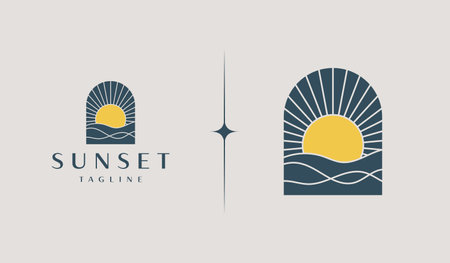 Sunset Wave Logo Template. Universal creative premium symbol. Vector illustration. Creative Minimal design template. Symbol for Corporate Business Identityのイラスト素材