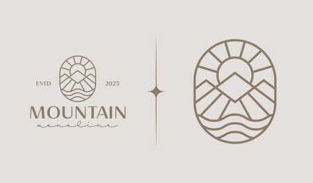 Mountain Peak Sunburst Logo Template. Universal creative premium symbol. Vector illustration. Creative Minimal design template. Symbol for Corporate Business Identityのイラスト素材