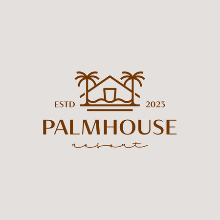 Palm House Resort Logo Template. Universal creative premium symbol. Vector illustration. Creative Minimal design template. Symbol for Corporate Business Identityのイラスト素材