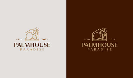 Palm House Logo Template. Universal creative premium symbol. Vector illustration. Creative Minimal design template. Symbol for Corporate Business Identityのイラスト素材