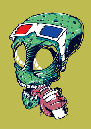 Alien Head with 3d Glassesのイラスト素材
