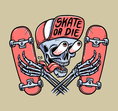 skull is holding a skateboardのイラスト素材