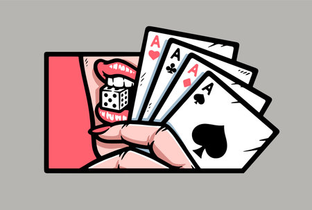 woman's lip biting dice illustration