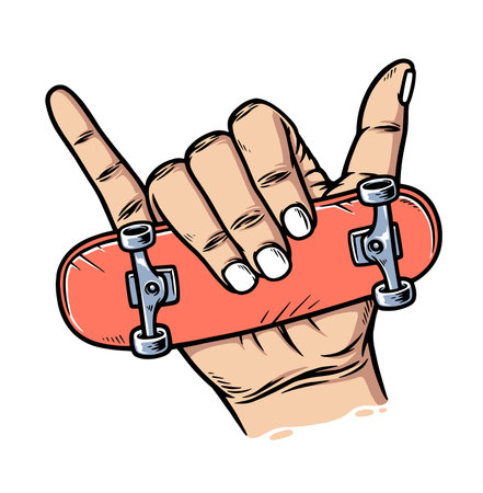 shaka hand and skateboard illustrationのイラスト素材