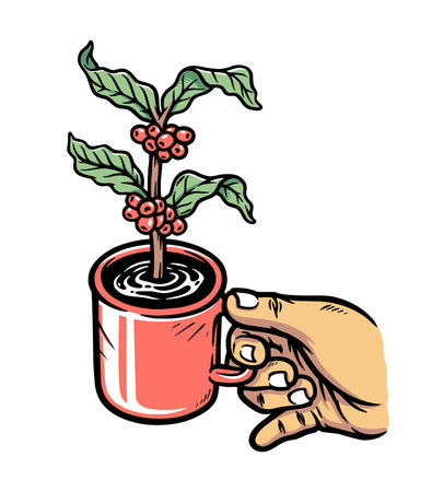 hand holding a cup of coffeeのイラスト素材