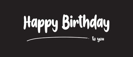 Happy Birthday lettering white text handwriting calligraphy isolated on black background. Greeting Card Vector Illustration.のイラスト素材