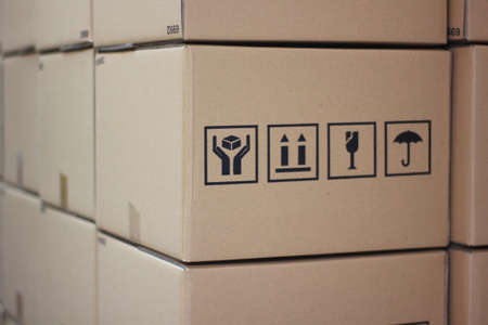 Cardboard box for delivery with logoの写真素材