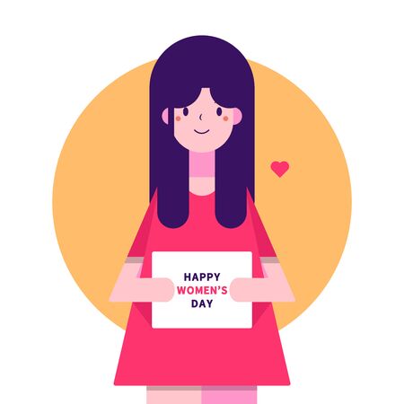 illustration of a woman holding a paper that says happy woman's dayのイラスト素材