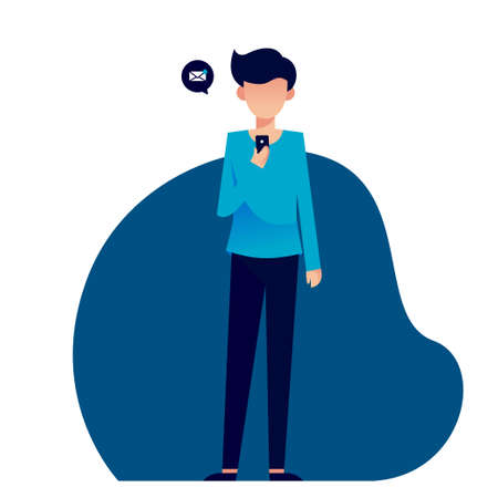 Simple illustration of a man holding a cellphoneのイラスト素材