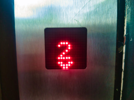 Red LED Floor Indicator Displaying Number Two in Budapest Panelhaz Elevator