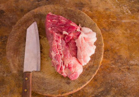 raw pork for cook knifeの写真素材