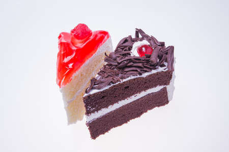 cake chocolate and strawberry isolated blackgroundの写真素材