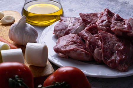 Ingredients for preparing pork cheeksの写真素材