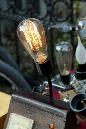 antiques and Filament tungsten lamps. Edison's bulb. Filament filaの写真素材