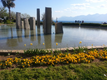 stone in the pondの写真素材