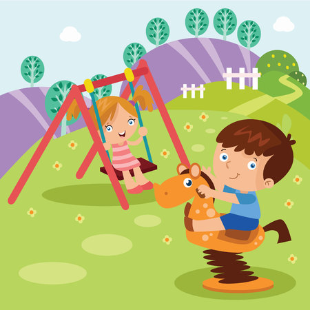 Kids playing in the park Vector illustration.のイラスト素材
