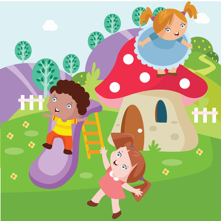 Kids playing in the park cartoon seriesのイラスト素材