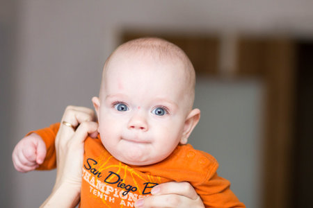 Little kid 4 month wonders of life.の写真素材