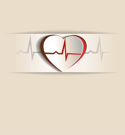 Vintage Heart, cardiogram concept  Paper looking design   Heart and heart rate monitoring line  のイラスト素材