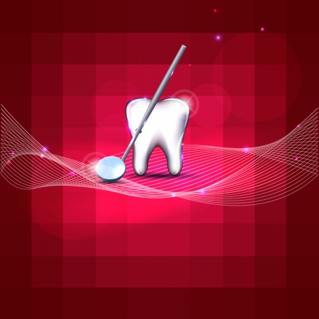 Beautiful dental design  White tooth and mirror  Bright red color, bright and bold design のイラスト素材