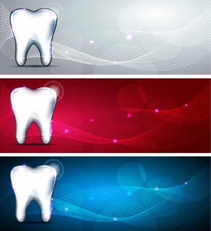 Beautiful dental design collection  Blue, red and light grey color backgrounds and white tooth のイラスト素材
