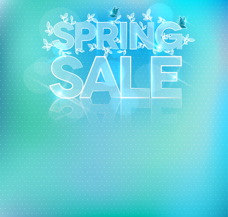 Beautiful light blue sale brochure with spring sale message and butterflies のイラスト素材