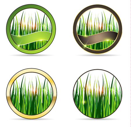 Nature and grass icon set. Grass in round shapes, various design collectionのイラスト素材