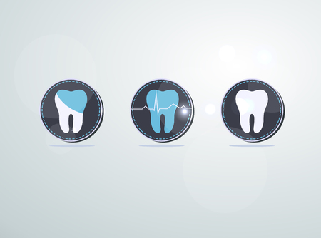Tooth icons, caries and treatment symbols  Beautiful light blue colorのイラスト素材
