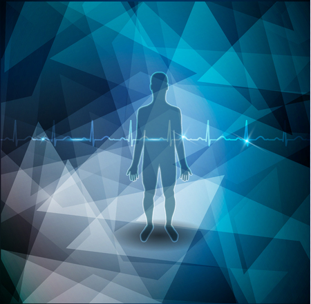Human silhouette cardiology illustration. Beautiful blue geometric background.のイラスト素材