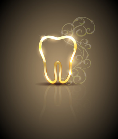Beautiful golden tooth with swirly flowersのイラスト素材