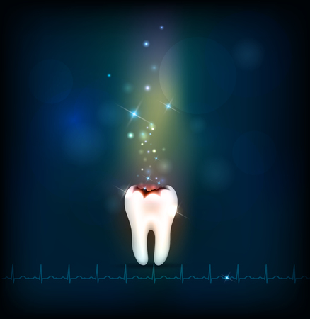 Dental caries abstract dark background with cardiogram at the bottom. Abstract treatment.のイラスト素材
