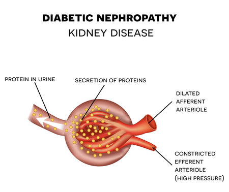 Diabetic Nephropathy, kidney disease caused by Diabetes. Illustration of unhealthy glomerulus a part of the kidneyのイラスト素材
