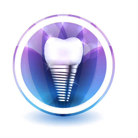 Tooth implant sign, round shape colorful overlay flower petals at the backgroundのイラスト素材