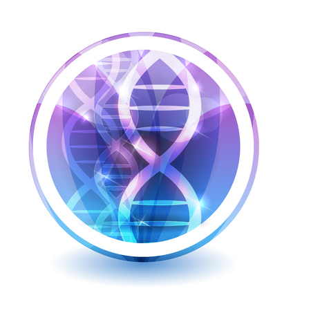 DNA chain sign, round shape colorful overlay flower petals at the backgroundのイラスト素材