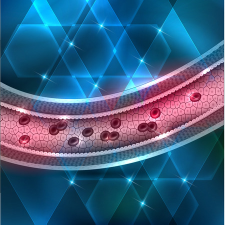 Healthy artery anatomy and blood flow on a beautiful blue geometric shapes background with glowのイラスト素材