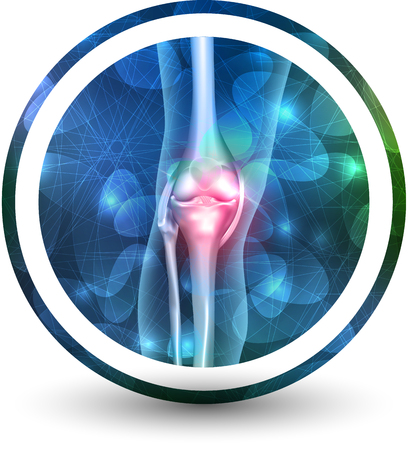 Joint health care icon, abstract transparent overlay shapes and glow at the backgroundのイラスト素材