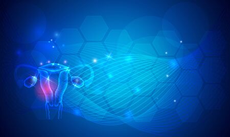 Female reproductive organs uterus and ovaries health care on an abstract blue wave backgroundのイラスト素材