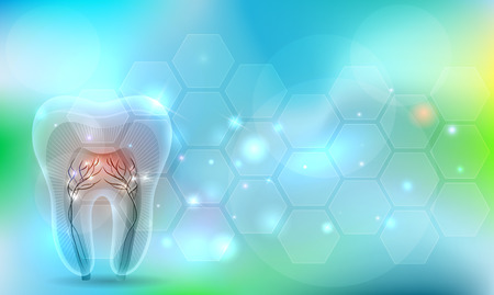 Beautiful transparent tooth on a light blue mesh abstract blue backgroundのイラスト素材