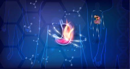 Stomach disorder abstract design, fire inside of the stomach, human silhouetteのイラスト素材