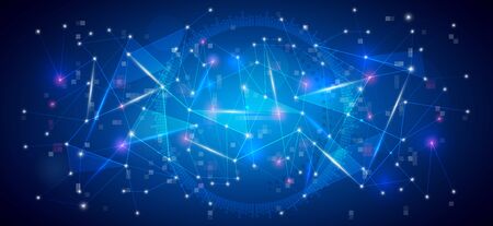 Abstract triangular lines and lights technology blue background, scientific technology designのイラスト素材