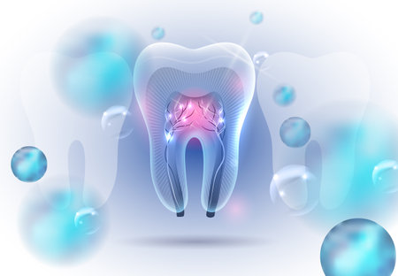 Abstract dental background design. Tooth canals and roots beautiful bright concept illustration.のイラスト素材