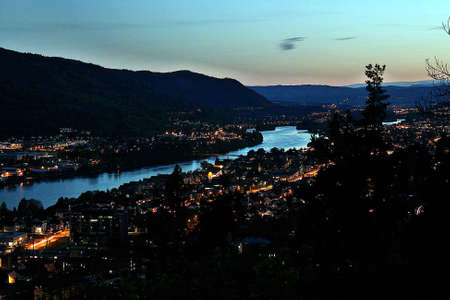 The town Drammen, Norway by night seen from an airplane の写真素材