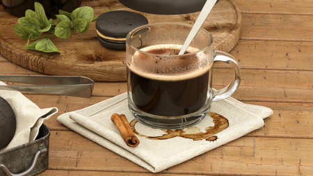 cup of coffee with cinnamon sticksの写真素材