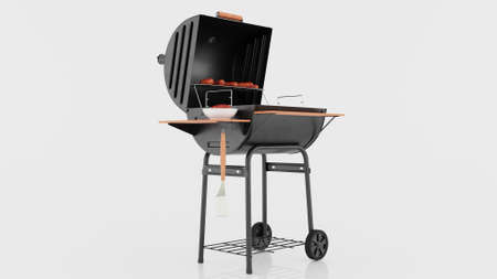 Barbecue Gas Grill with Food Isolated on White Background.の写真素材