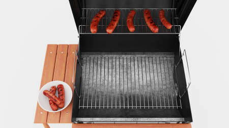 Barbecue Gas Grill with Food Isolated on White Background.の写真素材