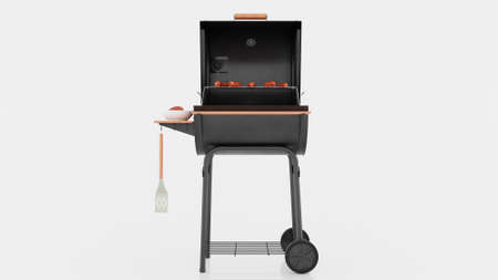 Barbecue Gas Grill with Food Isolated on White Background.の写真素材