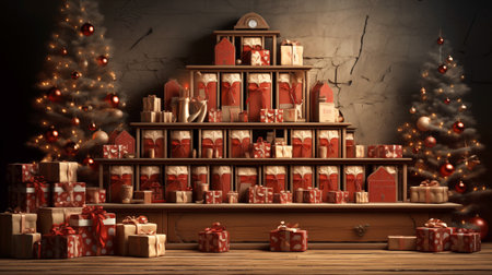Surprise gifts, advent calendar for children and adults. Happy waiting and preparation for the New Year and Christmas. Generative AIの素材