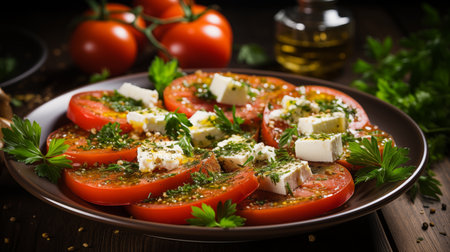 Tomato salad with feta cheese, parsley and olive oilの素材